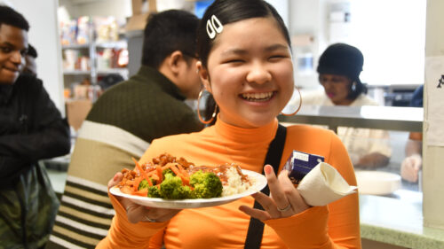 School cafeteria with tables and chairs at private high school in Toronto