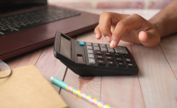 private school student using a calculator